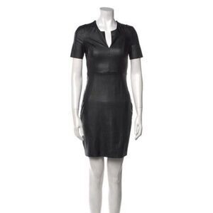 Alexander mcqueen authentic solid black faux leather short sleeve mini dress xs